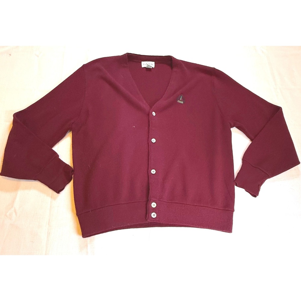Vintage IZOD Cardigan Sweater Made in USA Burgundy Mens Large Grandpacore